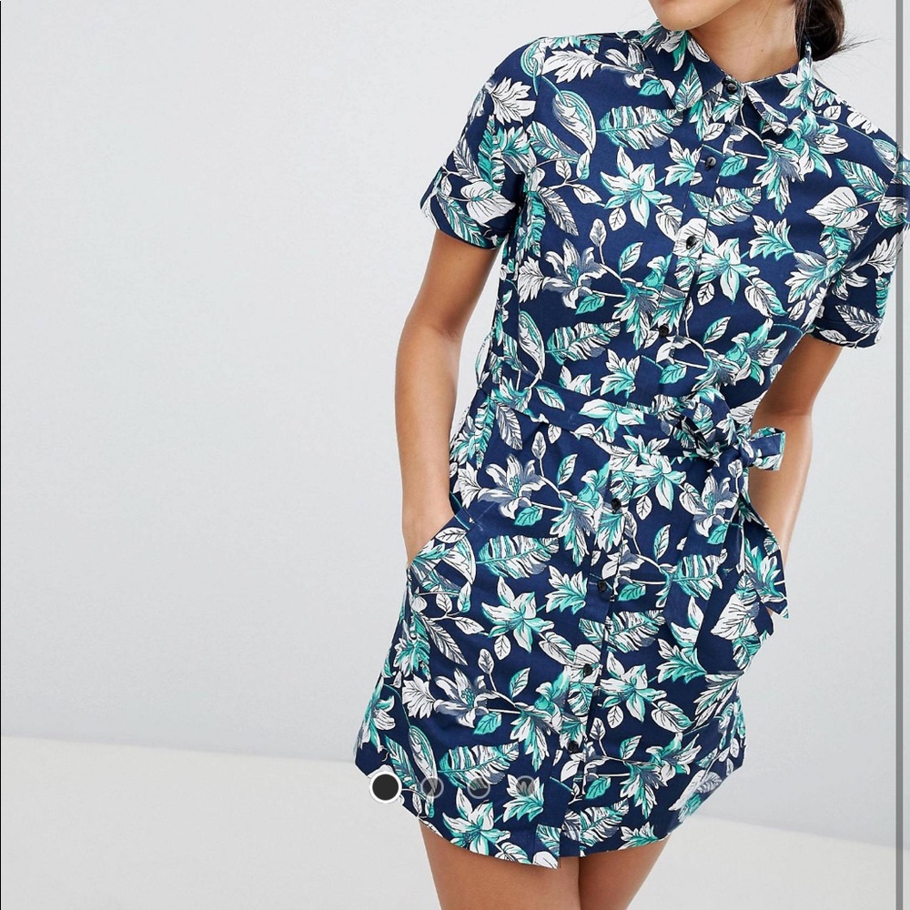 Tropical floral print button front mini dress